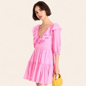 Hansen + Gretel Malika | Cottage‎ Taffy Pink Ruffle Mini Dress Tiered Skirt XS